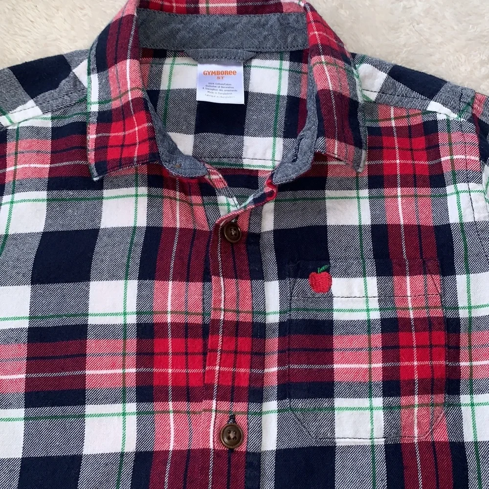 Gymboree Head of the Class Flannel Shirt Boys 5T Red Blue White EUC